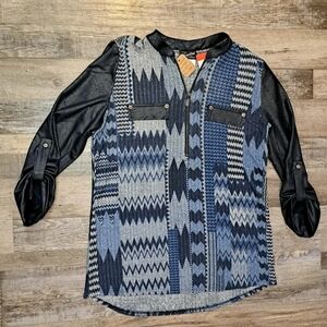 Stylish Women's Blue and Black Tunic Top